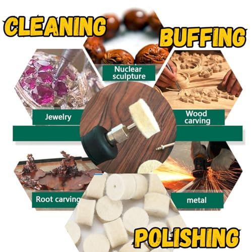 DRILAX 1/2-inch polishing buffing wheel kit with thick felt pads and mandrels for rotary tools, 200 pack