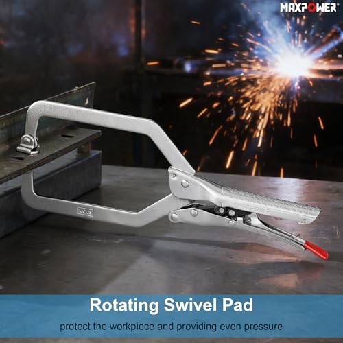 MAXPOWER 10.5-inch self-adjusting locking C-clamp with swivel pad and 3.9-inch jaw opening