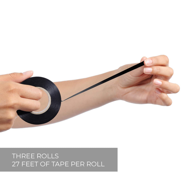 SBLABELS Cosco Creative Start 3 Pack Black Art Tape / 3 Black Tape Rolls/Black Gloss 1/4" x 27' Self-Adhesive Tape Rolls