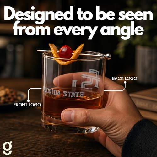 Greenline Goods Florida State University Seminoles Whiskey Glasses Set of 2, 10 oz Sand-Etched Rocks Glasses with School Logos – Officially Licensed Bourbon Glass Gift for Alumni & Fans