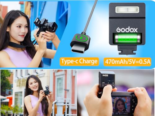 Camera Flash Godox iM22 Godox Flash - GN10/470 mAh/Type-c Charge/440 Full-Power Flashes/3s Recycle Times/5 Power Levels/Manual, Camera Flash for Sony zv1/Sony zve10/Ricoh gr3/Fujifilm f1 etc. Black