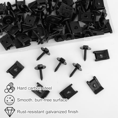 Goktvai M4.2 universal fender liner screw and U nut kit, 80-piece screw clip assortment set