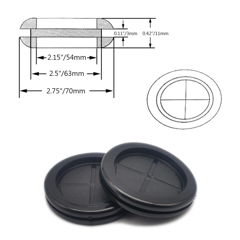 [Australia - AusPower] - Rubber Grommet, Rubber Grommets for Wiring, 2-1/8" ID, 2-1/2” Drill Hole, Rubber Hole Plugs, Synthetic Wire Grommets Protector, Firewall Plug Grommet, Double-Sided - 4 Pack 2-1/2" drill hole,2-1/8" ID 