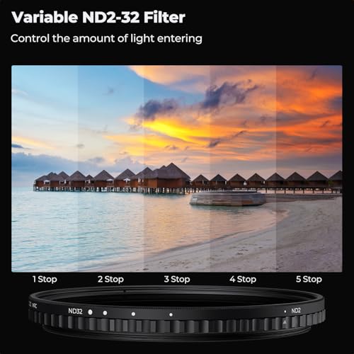 K&F CONCEPT 55mm Variable ND Filter ND2-ND32 (1-5 Stops) No X Cross
