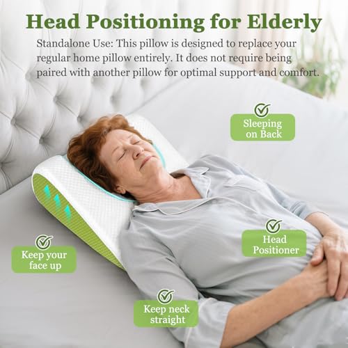 Back Sleeper Pillow for Sleeping, Facial Surgery Recovery Pillow After Face Lift Rhinoplasty, Memory Foam Cervical Support Wedge to Keep Head Straight, Positioning Wedge for Bedridden Elderly
