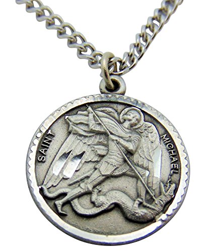 Westmon Works St Michael Pewter Medal One Inch Saint Pendant on a Stainless Steel Chain Boxed Gift Set