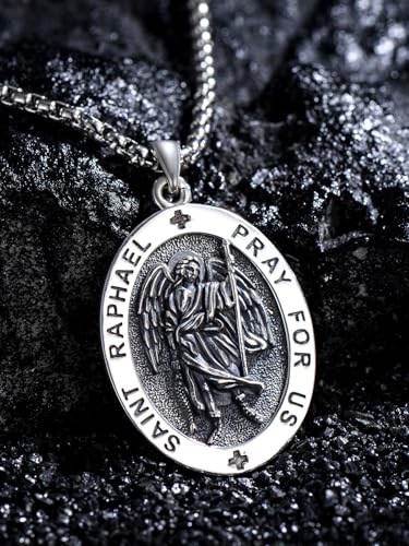 TOUPOP St Michael Necklace 925 Sterling Silver Protect Us Saint Pendant for Men Women Medal Saint Jewelry Gifts for Christmas Fathers Day St Raphael