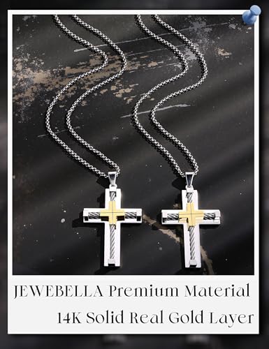 JeweBella Stainless Steel Cross Necklace for Men Christian Crucifix Chain silver-61