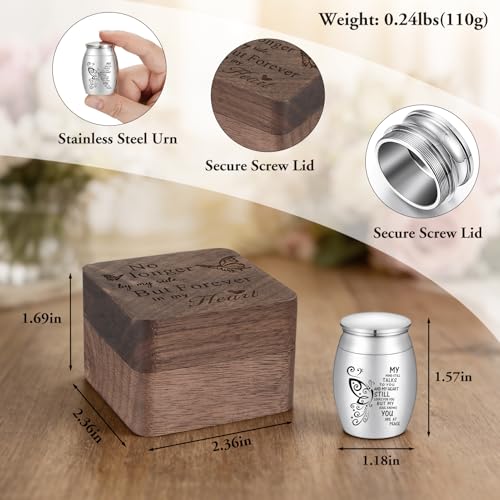 SOITIS Wooden Gift Box for Ashes, Small Urns for Human Ashes Keepsake, 1.57 Inches Stainless Steel Mini Urns for Ash, Cremation Urns for Women Men, Funeral Burial Holder Square+butterfly
