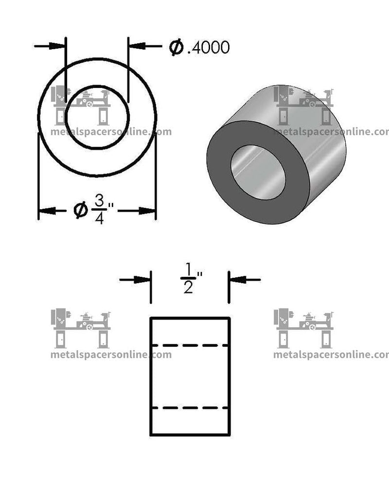 [Australia - AusPower] - Aluminum Spacer 3/4" OD x 3/8" ID x Choose Your Length, Round Spacer Unthreaded Standoff Bushing Plain Finish, Fits screws bolts 3/8" or M10 by Metal Spacers Online (1/2" Length, 10 Pack) 1/2" Length 
