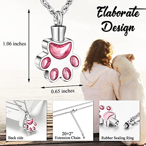 abooxiu Paw Print Urn Necklace for Ashes Cremation Necklace for Pet Ashes Stainless Steel Ash Necklace Memorial Ash Holder Pink
