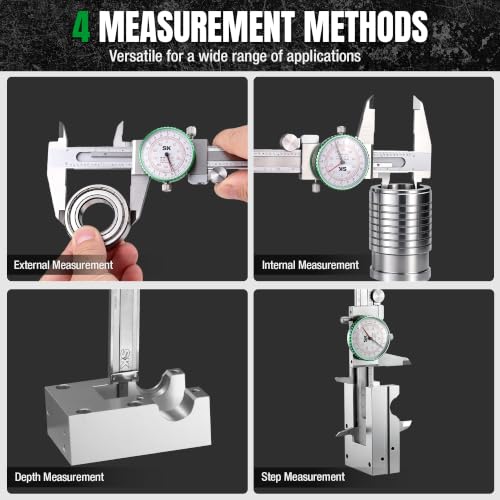SK 6-inch dial caliper measuring tool with 0.001-inch accuracy and 150mm metric scale