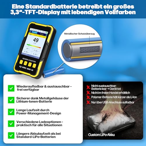 Nuclear Radiation Detector GQ GMC-800 DE Geiger Counter - German Version USA Design US Standard Dosimeter Beta Gamma X-Ray GMC 800 DE