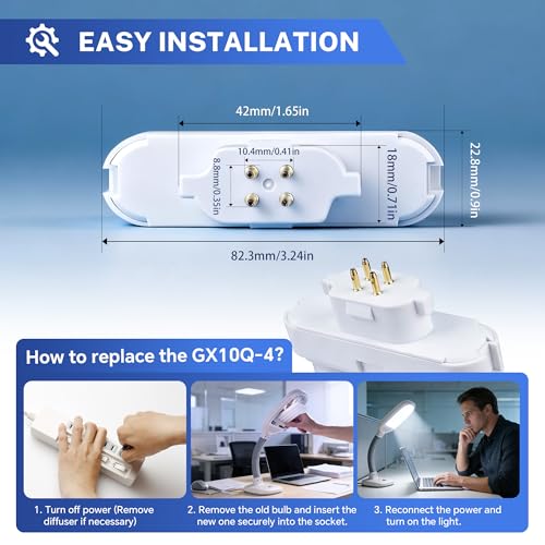 GX10Q-4 27W 4-Pin 6500K Daylight Bulb, 220-240V Daylight Lamp, Compact Fluorescent Lamp & Replacement Fluorescent Tube for Desk Lamp, Table Lamp, Office Lamp