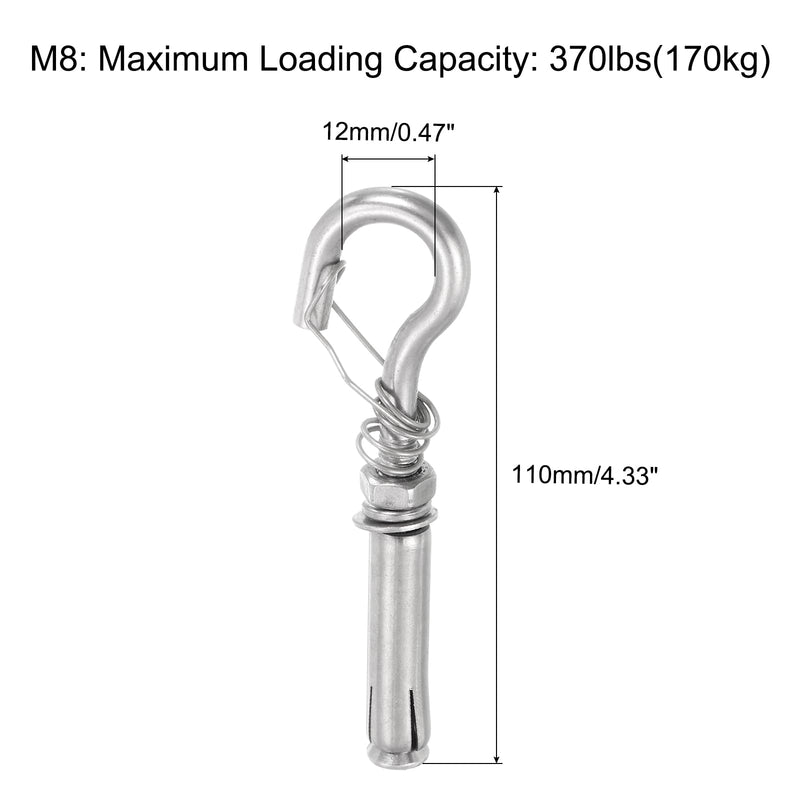 [Australia - AusPower] - uxcell 6Pcs M8 304 Stainless Steel Expansion Hook with Spring Buckle, Standard Open Cup Expansion Bolt Screw Concrete Hook for Wall Ceiling Concrete Masonry 6 