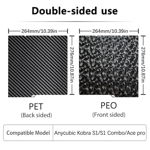 Double-sided printing PEI Heatingbed PEO-PET 3D printer Kobra S1 heated bed, carbon fiber + small diamond pla plate, 264x276mm textured spring steel print bed for Anycubic Cobra S1/Kobra S1 Combo