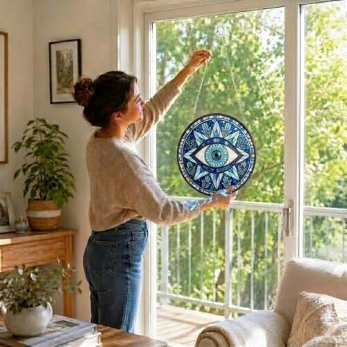 Evil Eye Acrylic Jigsaw Puzzle Suncatcher, Acrylic Window Art, Home and Garden Decor 70 Pieces, 7.4in Evil Eye 1 18.8cm/7.4in