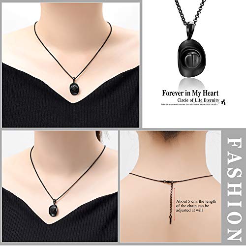 Hearbeingt Cowboy Hat Urn Necklace for Ashes Cremation Jewelry Black
