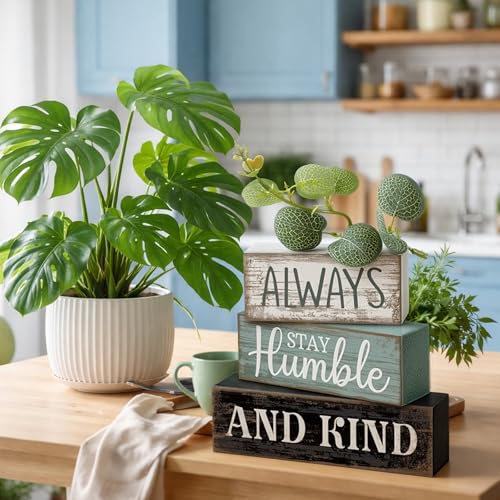 Lineshading 4 Pcs Inspirational Farmhouse Table Decor Wooden Shelves Signs Always Stay Humble and Kind