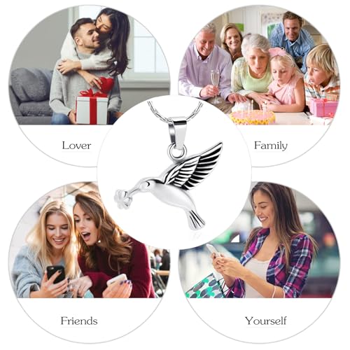 Hummingbird Cremation Jewelry Keepsake Stainless Steel Human Pet Urn Necklace for Ashes for Women Men Memorial Pendant Silver