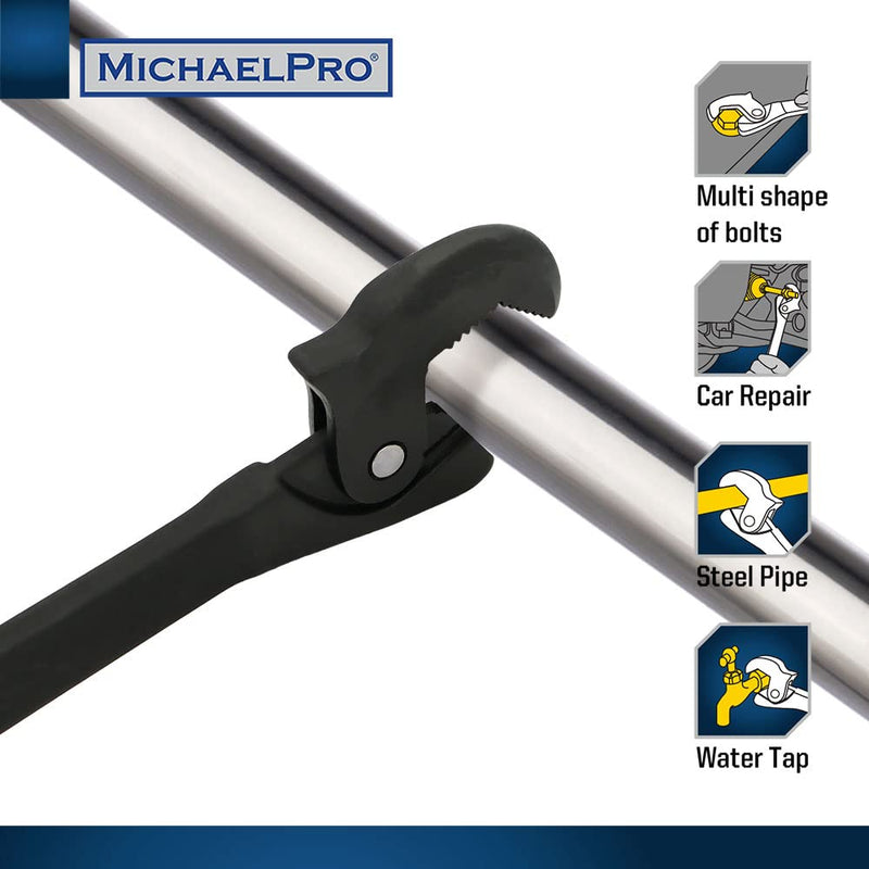 MichaelPro Dual Action Auto Size Adjusting Wrench, 5/16” to 1-1/4" (8 – 32mm) Self-Adjusting Quick Wrench, Multi-Size Spring | MP001206, Black 14-Inches