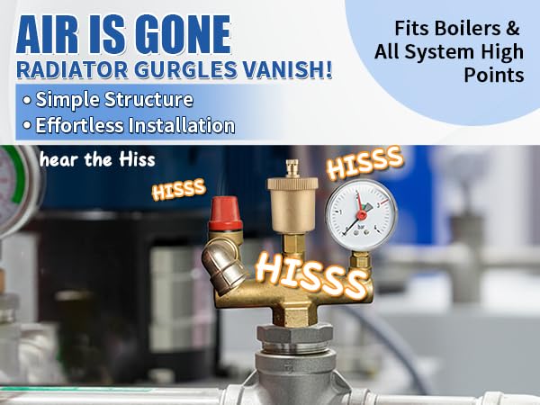 Boltigen 3 PCS 1/8 Inch NPT Brass Automatic Air Vent Valve, Heavy Duty Float Air Bleed Vent Kit for Hot Water Radiators Hydronic Heating Systems