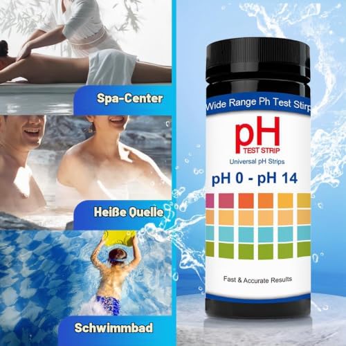 Pack of 200 pH Test Strips 0-14 for Water, Urine, Aquarium & Pool | pH value test strips with four-color litmus paper. High precision measurement in 30s. Ideal for laboratory, pool & aquarium.