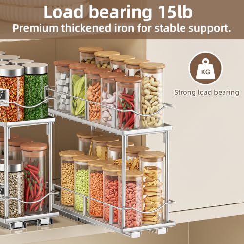 Bunoxea Pull Out Spice Rack 2 Pack,Slide Out Cabinet Spice Rack,Silver Silver