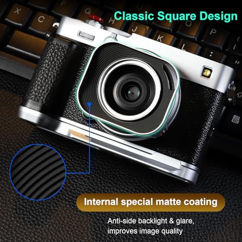 Haoge Metal Squaret Lens Hood for Fujifilm XE5 XF 23mm f2.8 Kit Fujinon XF27mmF2.8 R WR Lense Hood Silver with 39mm E39 Filter Thread,Screw-in Lens Hood with Hollow Out Designed [Silver-Square]
