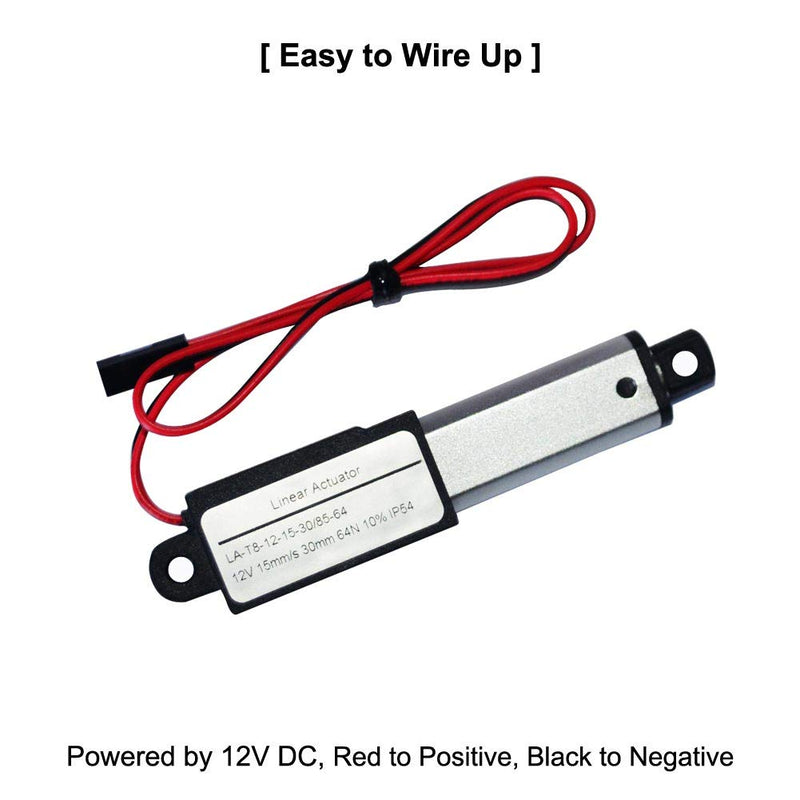 ZCONIEY Micro Linear Actuator with Limit Switches 12V DC, 64N, 30mm Stroke 1.2" with Mounting Brackets