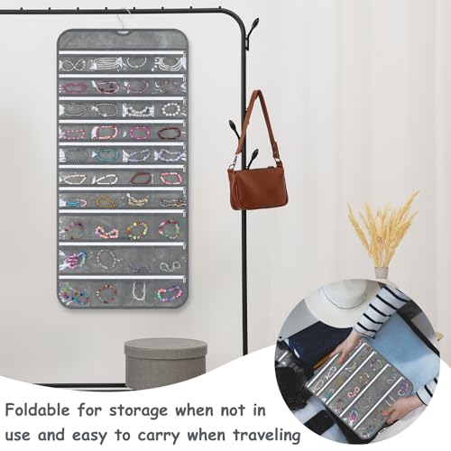 SynHHergyx 2 Pack Zippered Pocket Hanging Jewelry Organizer Dual-Sided Zipper Jewelry Holder Hanging Storage Organizer for Holding Earrings Bracelets Rings, Each with 80 Zippered Pockets