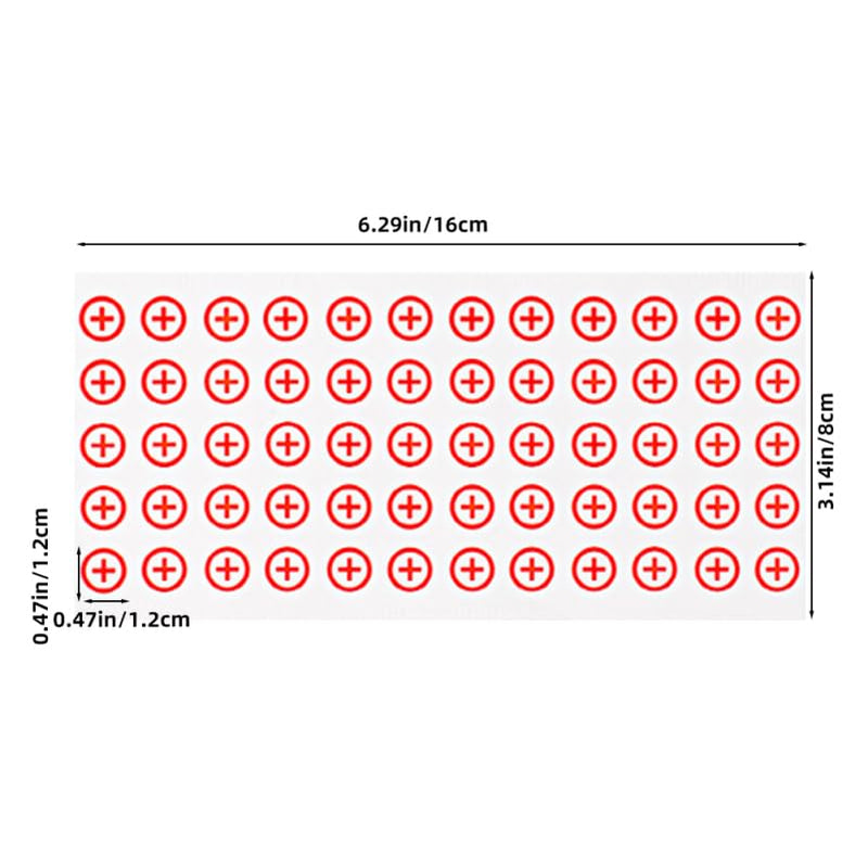 360pcs PVC 12mm Positive Negative Electrical Stickers Adhesive Battery Polarity Labels for Safe Circuit Identification Includes 6 Sheets (3 Positive 3 Negative)