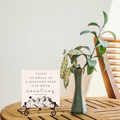 Faith as Small as a Mustard Seed Can Move Mountains Christian Wooden Plaque Sign Box for Home Table or Shelf Gifts for Christians 5.1x5.1 Inches.(003) Faith