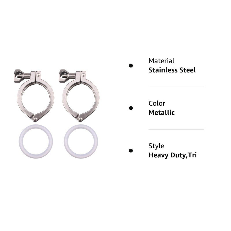 [Australia - AusPower] - DERNORD Tri-clamp Stainless Steel 304 Single Pin Heavy Duty Tri Clamp with Wing Nut for Ferrule TC with 1 pc Silicone Gasket (2" Tri-clamp+Silicone Gasket) (2 Inch Tri clamp Size: 2 Pack) 2 Inch Tri clamp Size: 2 Pack 