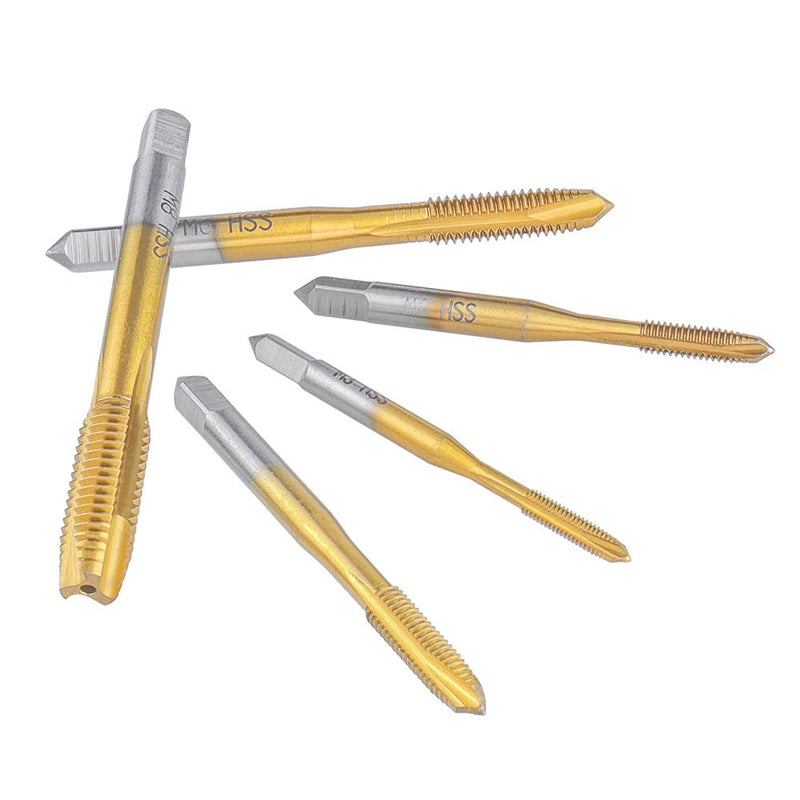 [Australia - AusPower] - Treki 5 Piece Professional Tap Bit Set M3 M4 M5 M6 M8 HSS Titanium Tap Bit Set, Metric Thread Cutting Tap Finishing Tap Machine Tap Bit for Cutting Thread 