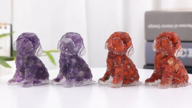 TUMBEELLUWA 2.5 Inch Rose Quartz Poodle Figurine Dog Statue for Home Decor