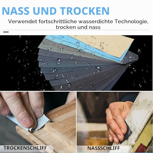 FEIHU Sandpaper Set, Grit from 120/180/240/320 to 7000/8000/10000, Waterproof Wet and Dry for Automated Sanding, Epoxy Resin, Wood, Stone, Varnish, Metal, Cars, 9 x 3.6 Inches (51 Pieces) 51pcs/229x91mm/120-10000