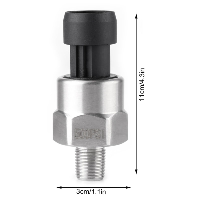 [Australia - AusPower] - 500PSI Pressure Transducer, 0.5-4.5V Stainless Steel Pressure Sender Sensor, 1 / 8NPT Thread for Fuel Oil Air Water, Stainless Steel Pressure Transmitter with Cable 500PSI 