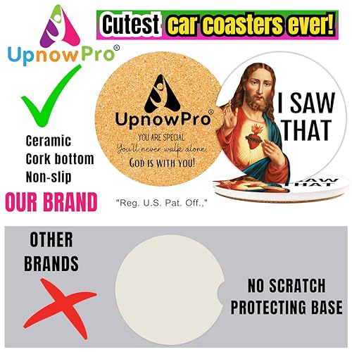 Funny Car Coasters for Cup Holders, 2 Pack Jesus I Saw that Car Accessories