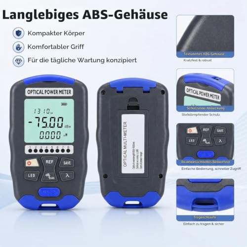 Optical Power Meter, 3-in-1 Fibre Optic Power Meter with RJ45 Tester, LED Light 850 ~ 1650 nm, -70 ~ +10 dBm, OPM FTTH Optical Power Meter Rechargeable Fibre Optic Tester with FC/SC/ST