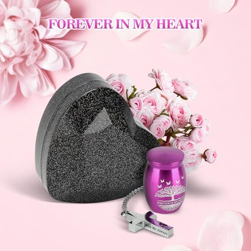 Small Urns for Human Ashes Keepsake with Heart Box, Urn Necklace and Funnel, Beautiful Memorial Gifts Mini Cremation Urns That Holds Ashes of Loved One, Tiny Sharing Urns, Purple Purple Tree of Life