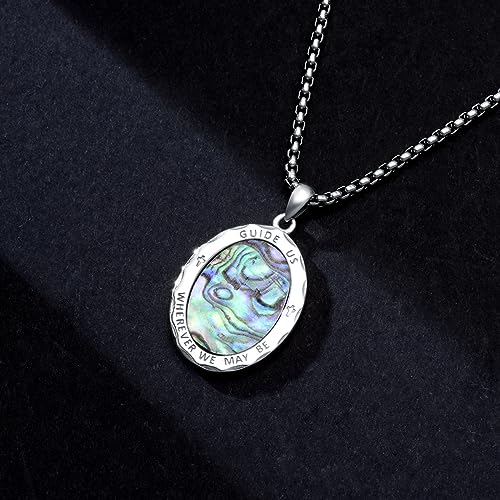 Sterling Silver Religious Jewellery Gifts St Christopher/St Michael/St Benedict Crucifix Medal Necklace for Men Women Saint Christopher with Abalone Shell