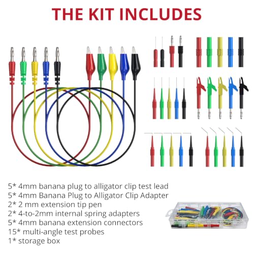 BINTA 35-piece back probe kit with banana plug, copper alligator clips, and 1m test leads