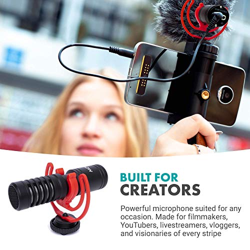 Movo VXR10-PRO External Video Microphone for Osmo Pocket, Camera, Smartphones, with Rycote Lyre Shock Mount - Compact Shotgun Mic and Accessories - Battery-Free DSLR Mic