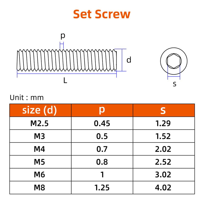 [Australia - AusPower] - M3 x 10mm Internal Hex Socket Set Grub Screws 304 Stainless Steel Flat Point Set Screw, 100 PCS M3 x 10mm 