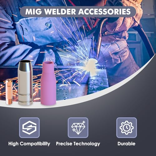 Mig Welding Gun Accessory Kit for MIGVAN Mig Gun: 19pcs Nozzle Contact Kits, Welding Contact Tips .030"/.035"/.040", Gas Nozzles/Gas Diffusers/Contact Tip Holder Fit MIG Welding Torch