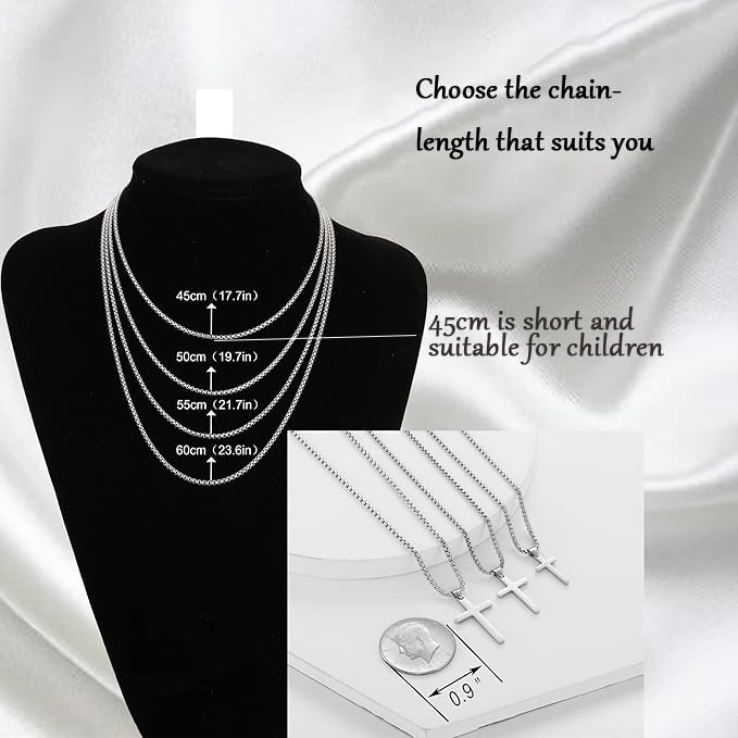Men's Cross Necklace, Gold/Silver/Black Chain with Cross Pendant, Christianity Jewellery, Stainless Steel Small-silver 50 Centimetres