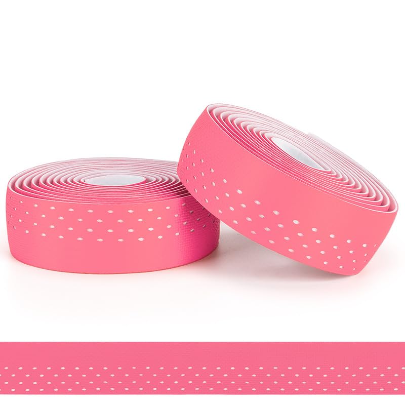 Handlebar Tape for Road Bike Black Silicone+EVA Anti-Slip and Shock-Absorbing Bicycle Handlebar Tapes Grip Sweat-Absorbent and Wear-Resistant Winding Bar Tape with End Plugs 2 Rolls (Pink) Pink