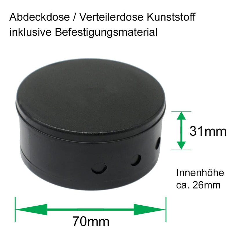 Junction Box, Black Plastic with Accessories, Diameter: 70 mm X 31 mm, Distributor Canopy, Surface-mounted Box, Junction Box 70x31mm