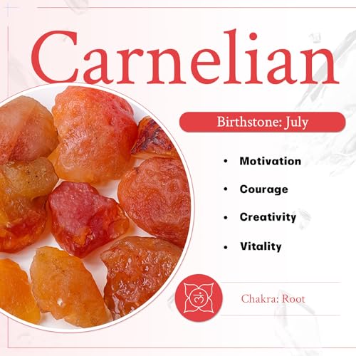 mookaitedecor 4 Piece Carnelian Stones Engraved Chakra Symbols Carnelian with Chakra Symbol